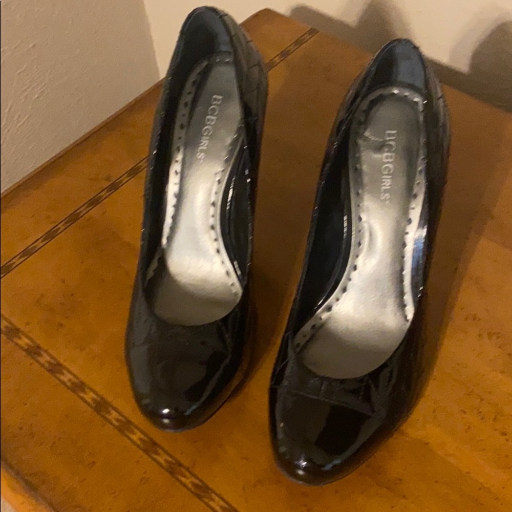 BCBGirls Black Quilted Patent Leather Heels